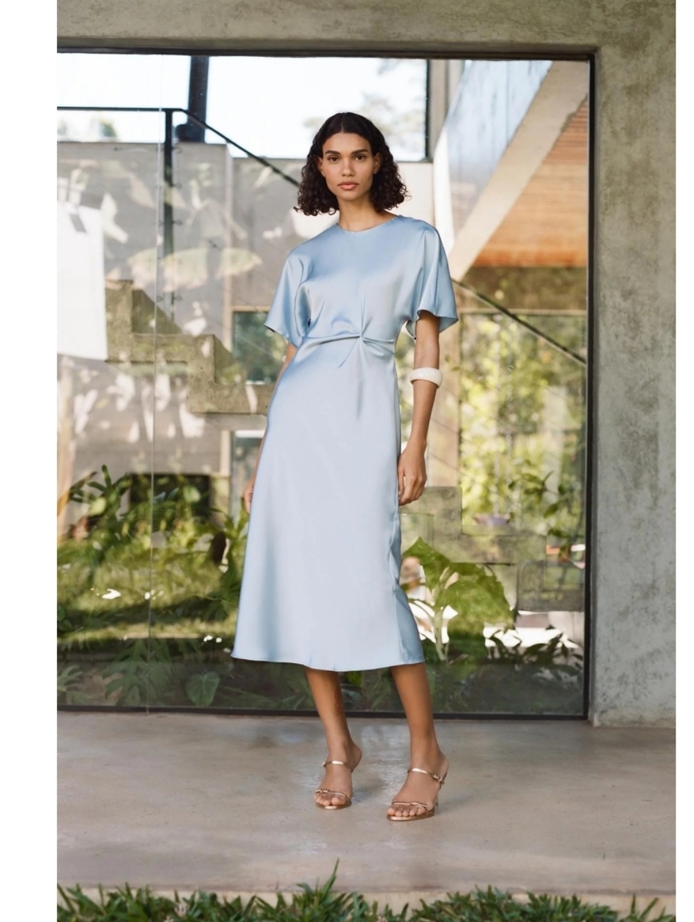 Zara Pale Blue Twist-Front Maxi Dress